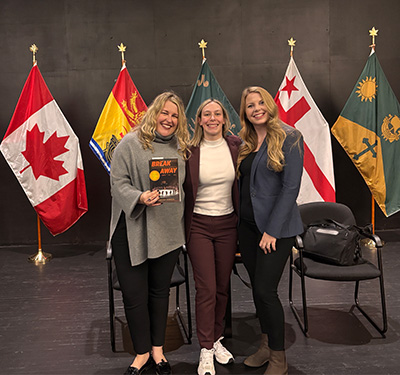 Photo at Karissa's Book Launch On Campus: From left to right: Elizabeth Fraser, Karissa Donkin (centre), Laura Brown.