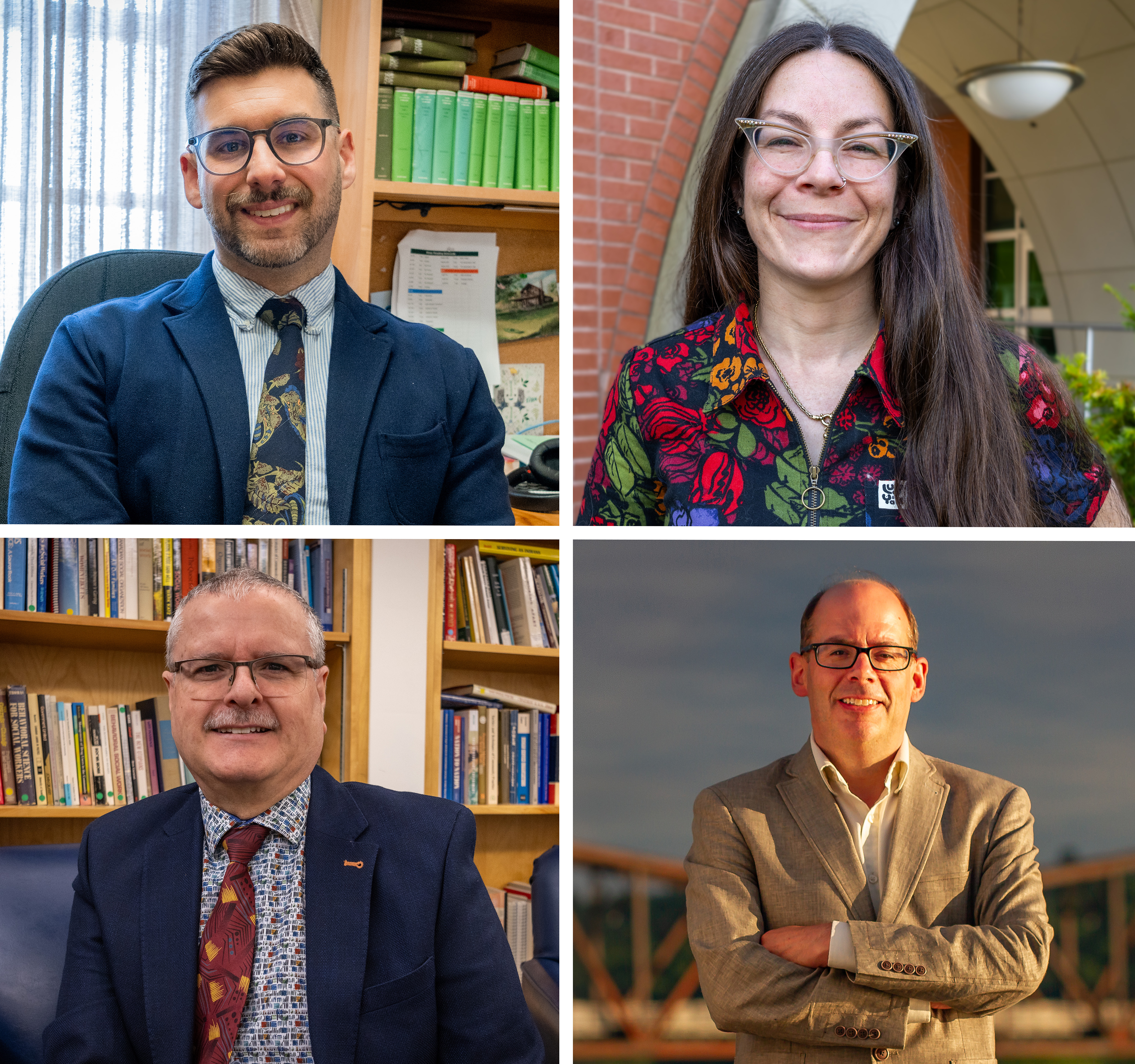 A collage of photos featuring Dr. Matt Dinan, Dr. Margaret Campbell, Professor Leo-James Levesque, and Dr. Michael Dawson