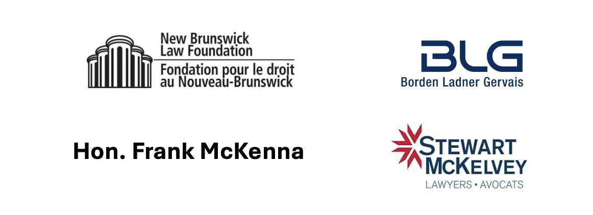 An image listing the Moot Court Sponsors: Stewart McKelvey, Hon. Frank McKenna, New Brunswick Law Foundation, and Borden Ladner Gervais, and