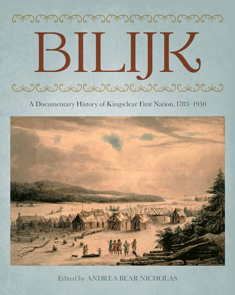 The cover of the book Bilijk by Andrea Bear Nicholas, featuring a painting of an Indigenous community